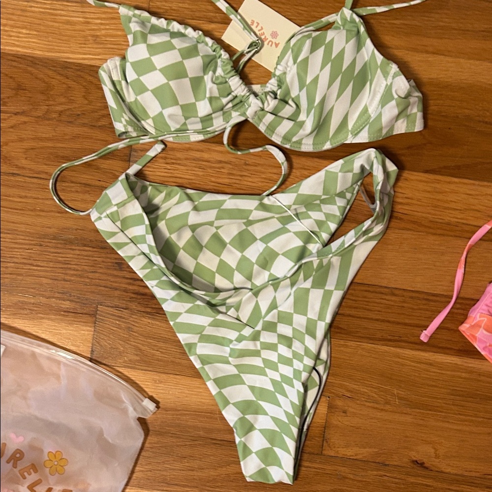 Green Checkerboard Bikini Set - Women Swim